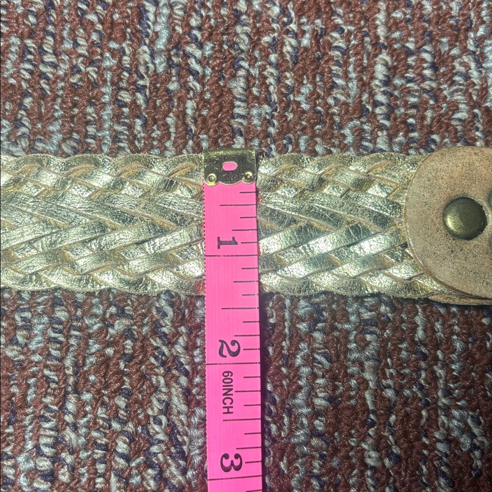 Mixit Tan Leather Belt with Gold Buckle gold metallic braided leather western - Picture 10 of 14